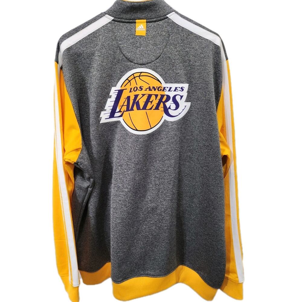Los Angeles LAKERS Warm Up Jacket by ADIDAS Gray / Yellow Zip Front NBA Size 2XL - Picture 4 of 9